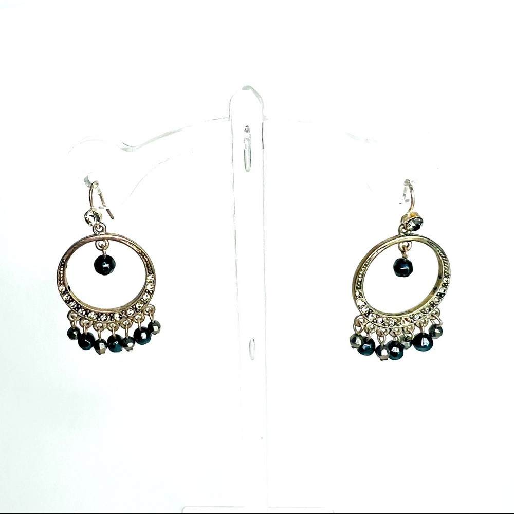 Blue and Silver Beads with Rhinestone Earrings - Picture 2 of 6